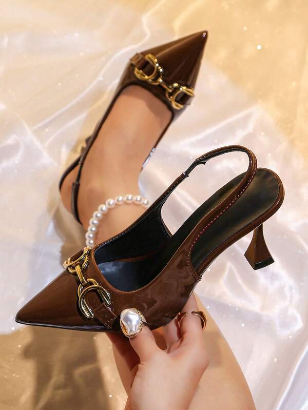 Zapatos de tacón alto para fiesta con puntera puntiaguda y hebilla metálica para mujer