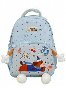 1pc Polka Dot + Puppy Design Backpack, Zipper Closure, Cute Style, Suitable For Students, Travel, All Seasons - Multicolor - View 13