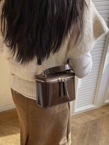 2026新款精致纹理方盒包，时尚简约大容量斜挎方包，女士必备 - 咖啡 - 查看 5