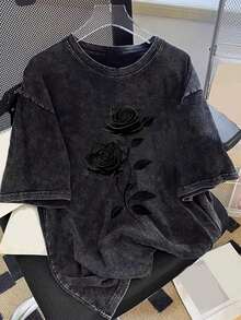 Men's Cartoon Rabbit Printed Washed Cotton-Shirt Casual Simple Cartoon Rabbit Print-Shirt Y1AP - Black 11 - View 1