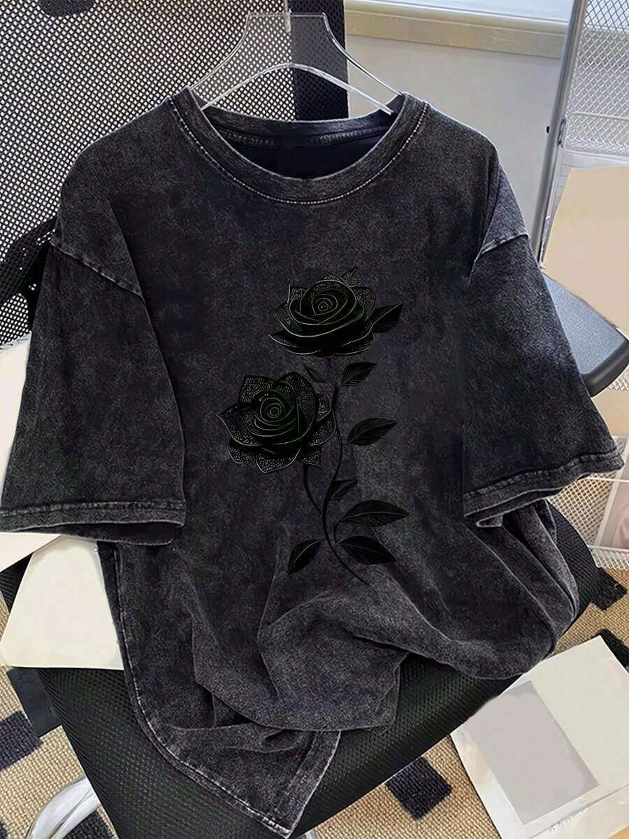 Men's Cartoon Rabbit Printed Washed Cotton-Shirt Casual Simple Cartoon Rabbit Print-Shirt Y1AP - Black 11 - View 1