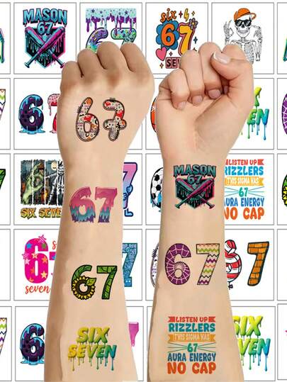 20 Pcs Six Seven Stickers Tattoos Funny 6 7 Temporary Tattoos Stickers Number Funny Six Seven Donut Ice Cream Ball Meme 6 7 Gifts For Adults.