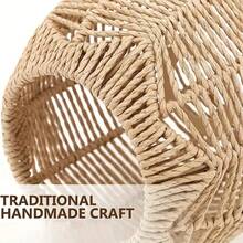 2个波西米亚风藤编灯罩 - 5.89英寸 x 5.51英寸，天然米色编织设计，适用于家居、咖啡馆和茶馆装饰，无需电源或电池，藤编灯罩，藤编装饰灯罩 - 棕色 - 查看 8