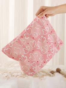 1个便携式心形图案双面印花拉链化妆包，多功能旅行洗漱用品收纳包 - 彩色 - 查看 5