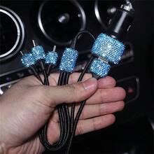 1pc Sparkling Rhinestone Car Charger, Fast Charging USB A/C Type Car Phone Charger, Diamond Adapter, Compatible With 3-In-1 Fast Charging For Car, Retractable Data Cable, Supports Phones, Dashcams, GPS And More, Handmade, Ideal Gift For Men And Women On Holidays/Birthdays - Multicolor - View 111