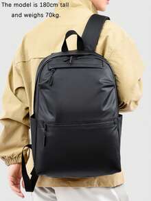 1pc Black PU Leather Backpack, Multi-Pocket Design, Classic Daily Commute Backpack, Travel Bag, Suitable For Travel, School, Unisex, Large Capacity, High-Quality Commuter Bag, Fashionable Minimalist Design - Black - View 3