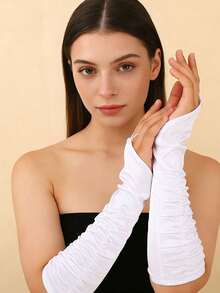 1pc New Fashionable Wedding/Holiday Sheer Mesh Fingerless Long Gloves, Lightweight & Breathable - White - View 4