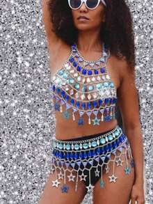 Bộ dây chuyền thời trang gợi cảm cho hộp đêm, dây đeo eo, bộ dây đeo thân hình ngôi sao năm cánh nhiều lớp. - Nhiều màu - Xem 1