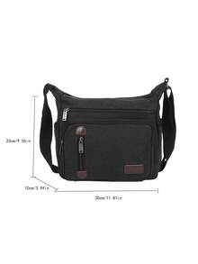 Men's Retro Large Capacity Shoulder Messenger Bag, Adjustable Strap Length, Casual Outdoor Crossbody Bag, Personalized Style, Suitable For Hiking, Shopping, Vacation, Gift For Boyfriend, Convenient For Travel - Black - View 4