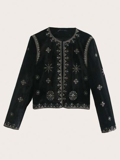 Vintage Embroidered Velvet Jacket, Spring/Autumn