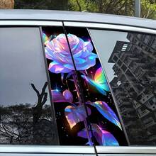 2 piezas Calcomanías de coche con rosa blanca y mariposa, protectores de pilar B resistentes al agua y a los arañazos, adhesivos de película de PVC autoadhesiva, calcomanías de coche, cubierta de columna B - A - Ver 3