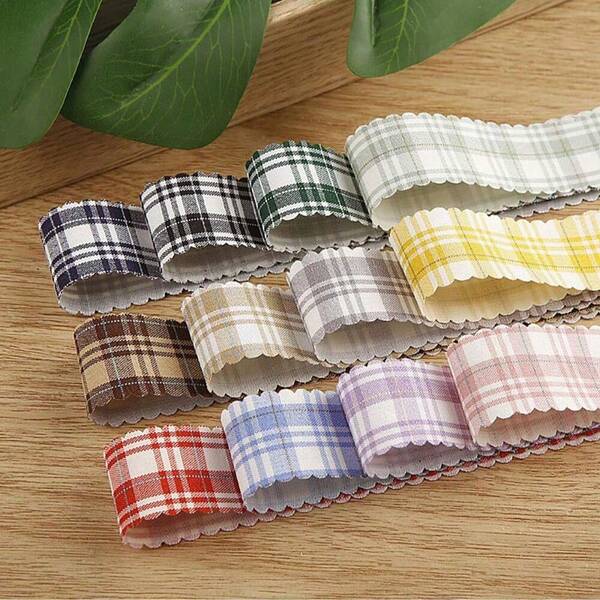 Lace Plaid Ribbon, Baking Gift Box Flower Packaging Bow DIY Hair Accessory Serrated Polyester Plaid Woven Ribbon