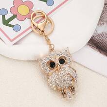 1pc Sparkling Rhinestone Owl Pendant, Creative Bag Charm, Cartoon Owl Keychain In Blue, Pink, Champagne, Gift For Boyfriend/Girlfriend, Best Friend, Coworker, Birthday, Parents - Multicolor - View 12