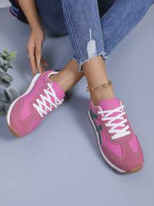 Popular Styles In 2026 Include Pink And Green Color-Blocked Women's Casual Low-Top Sneakers, Retro Archand Training Shoes, And Comfortable Running Shoes. - Hồng - Xem 5