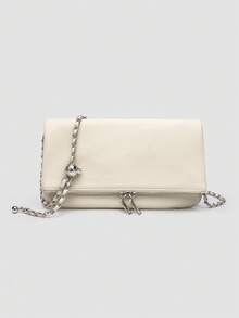 1pc Women's Chain Shoulder Bag, Crossbody Bag, Litchi Grain Underarm Bag With Chain, Minimalist Fashion Small Square Bag, Shoulder & Crossbody Bag With Adjustable Strap - 象牙色 - 查看 2