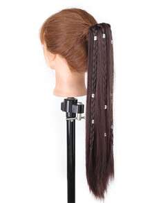 女士合成假发，带夹式银色扣环辫子、高马尾、长直发、逼真复古风格辫子、直马尾假发