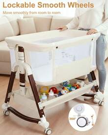 4 In 1 Baby Bassinet For Baby, Foldable Portable Bedside Bassinet With Wheels, Baby Crib With Mosquito Net, Storage And Mattress Included, Foldable Travel Bassinet For Baby/Newborn (White) - 白色 - 查看 3