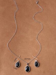3pcs Women's Classic Black Faceted Necklace And Earrings Jewelry Set - Black - View 5