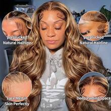 200 Density HD Lace Front Wigs Human Blended Hair Body Wave Human Frontal Hair Wigs For Women Pre Cut Pre Plucked Brazilian Virgin Hair 13x4 13x6 5x5 Lace Frontal Wig Glueless #4/27 Honey Blonde Ombre Highlight 24 Inch - SP4/27 - View 6