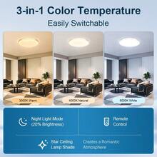 1pc Large Size Modern LED Ceiling Light With Remote Control, Recessed Ceiling Light, Crystal Outer Ring, 70W-50CM/50W-40CM, 220V, 5000+ Lumens, 3-Color Adjustable Ceiling Light (Warm/Neutral/Cool White), Dimmable, Night Light Mode, Suitable For Living Room, Bedroom, Kitchen - Large Ceiling Light With Remote Control - View 5