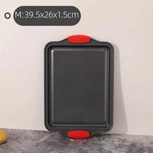 3 PiecesNonstick Kitchen Oven Baking Pans - Premium & Stylish Non-Stick Steel, Commercial Grade Restaurant Quality Metal Bakeware With Red Silicone Handles - Easy To Clean - Black - View 11