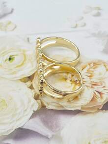 1枚14K镀金镂空双指金块戒指，适合男士日常佩戴和参加派对，是新年、万圣节、圣诞节、复活节送给男友的最佳礼物。 - 金色 - 查看 6