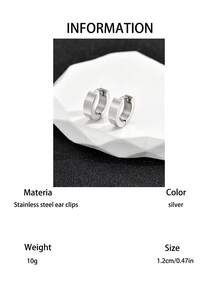 1 Pair Fashionable Stainless Steel Round Hoop Earrings, Minimalist Style Unisex Jewelry Suitable For Daily Wear, Travel, Decoration - Silver - View 5
