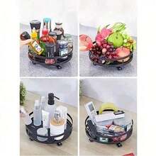 1 360-Degree Rotating Kitchen Storage Shelf Seasoning Storage Shelf Storage Box Oil Salt Sauce Vinegar Condiment Jar Rack Multi-Functional Rotating Storage Rack Round Square With Suction Cup Stable Fixed Tray Kitchen Cleaner Kitchen Bathroom Can Be Used For Household Seasoning Storage Kitchen Storage - Multicolor - View 6