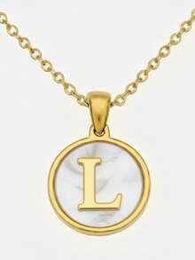 1pc 18K Gold Stainless Steel Letter Pendant Necklace - Gold - View 28