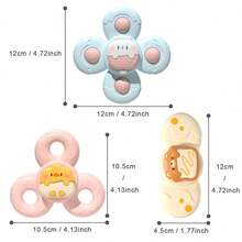 3Pcs Interactive Baby Suction Cup Spinner Toy With Rattle, Educational Spinning Tops Toddler Bath Toy, High Chair Toy, Finger Exercises, Birthday Gift For Infants Boys Girls - Multicolor - View 2
