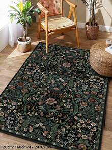 1 件装蓬松奢华花卉图案柔软波西米亚复古风地垫，防滑可机洗，天鹅绒表面，完美适用于客厅、卧室、走廊 - 优雅庭院设计，饰以巴洛克图案，室内地垫，客厅地毯 - 綠色 - 查看 6