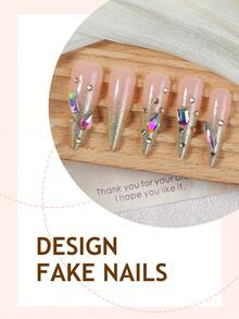 24片长杏仁形亮片美甲贴片，彩色3D水钻装饰，时尚Y2K优雅风格，表面光滑，全覆盖假指甲，适合女性和女孩日常佩戴的美甲用品 - 彩色 - 查看 3