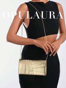 OpulAura 奢华晚宴手拿包，正式场合包 - 奢华、优雅、精致的PU荷叶边女士方形手提包，专为女士设计，适合女性、派对女孩、新娘，是聚会、婚礼、舞会、盛大宴会等场合的完美之选。也是送给女性的理想礼物——母亲、老师、朋友、伴娘等。 - 金色 - 查看 9