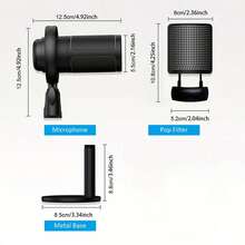 USB麦克风，专业录音室电容麦克风，适用于PC、/5游戏平台，RGB灯光效果，适合录音、直播、游戏、卡拉OK、唱歌，ME6S麦克风 - USB - 查看 4