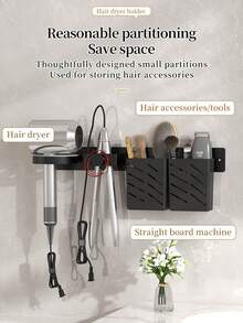 No-Drill Wall-Mounted Hair Dryer Space-Saving Bathroom Storage(Rack No Drilling)-Suitable For Home And Salon Use Modern Plastic Hair Dryer Storage Rack With Cord Hook,For Bathroom Storage,Space-Saving Hair Dryer Stand,Practical Hook - Multicolor - View 4