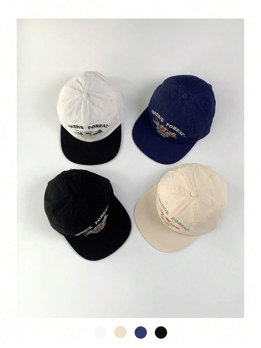 1pc Soft Crown Sunrise Embroidery Flat Brim Baseball Cap, Vintage Flat Brim Cap, Unisex Street Style Letter Embroidery Snapback Hat - 'NATIVE SUNSET - View 1