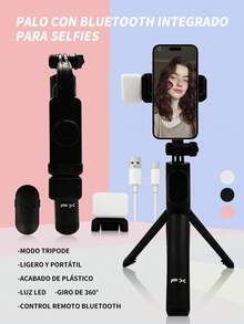 Palo de selfie Bluetooth multifuncional con trípode, 1m Palo de Selfie Inalámbrico LED, Trípode de Rotación 360° Anti-Vibración, Herramienta Fotográfica Portátil Multifuncional, Compatible con Teléfonos iOS y Android, Adecuado para Viajes al Aire Libre, Vacaciones de Verano, Transmisión en Vivo y talla grande - Unitalla - Ver 2