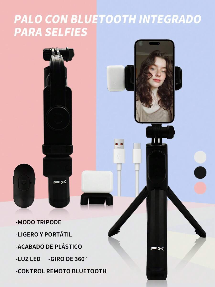 Palo de selfie Bluetooth multifuncional con trípode, 1m Palo de Selfie Inalámbrico LED, Trípode de Rotación 360° Anti-Vibración, Herramienta Fotográfica Portátil Multifuncional, Compatible con Teléfonos iOS y Android, Adecuado para Viajes al Aire Libre, Vacaciones de Verano, Transmisión en Vivo y talla grande