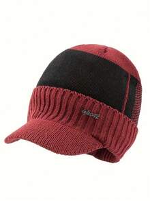 1pc Men's Sport Iron Logo Knit Beanie Hat With Lining - Khaki - View 4