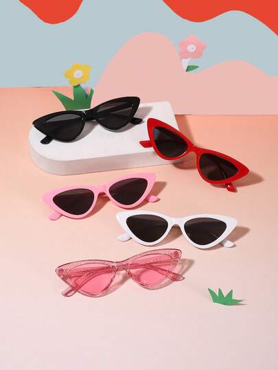 1 set de 5 piezas Gafas de montura de ojo de gato de policarbonato para niños y niñas de 6 a 12 años, sistema de color vintage clásico personalizado, versátil y de moda, para uso en exteriores, viajes y fiestas, con estuche para gafas