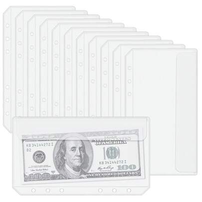 10个A6尺寸活页夹口袋，6孔透明PVC无拉链信封，用于预算管理，可拆卸防水文件袋内衬