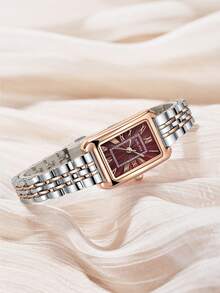 1pc Women's Fashion Minimalist Wrist Watch, Retro Luxury Small Dial Quartz Watch, Casual Business Style, Fashionable Accessory Suitable For Daily Wear, Dates, Parties, Business And Various Occasions - Red - View 6