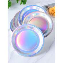 100/50/30/20/10pcs 7inch/9inch Disposable Thickened Paper Plates, Leak-Proof, 3-Second Cleanup, Party/Camping/Home Use, Reusable, Suitable For Birthday, Party, Graduation, Christmas, Thanksgiving, Halloween - Silver - View 5