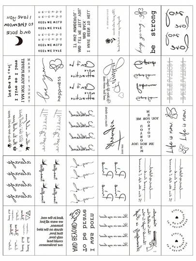 30 Sheets Black Lettering Phrase & Symbol Temporary Tattoo Stickers - Butterfly Heart Moon Minimalist Body Art For Women Men Daily Simple Chic Style