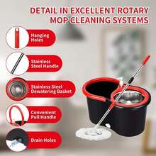 Bucket With Wringer Set, 360° Microfiber Spin Mop With Bucket And 3 Microfiber Mop Heads And 61 Stainless Steel Adjustable Handle Floor Cleaning, Black - 黑色 - 查看 2