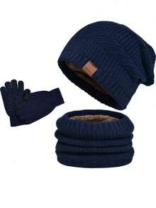 3 Peças Conjunto de Gorro de Malha, Aquecedor de Pescoço e Luvas Touch Screen para Homens no Inverno, Forro Térmico Duplo, Tecido Estampado, Adequado para Esqui, Viagem, Ciclismo, Direção, Encontros, Presente para Homens, Uso Diário - Multicolorido - Visão 7