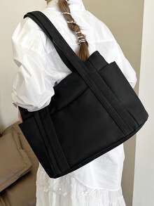 Casual Large Capacity Tote Bag For Women Double Handles And Multi-Pockets Shoulder Bag For Office - màu đen - Xem 3