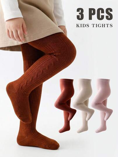 3 piezas de mallas para niñas pequeñas, mallas sencillas de unicolor para niños, aptas para todas las estaciones, estilo casual, ideal para niñas bebés.