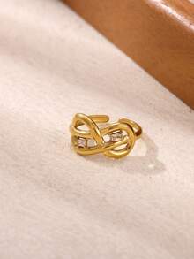 蓝色锆石无限符号戒指，女士不锈钢双层无限符号可调节戒指，结婚首饰，情人节礼物 - 1 - 查看 4