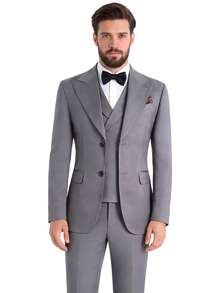 2026 Trending Men's 3-Piece Suit Set - Peak Lapel Blazer, Vest & Dress Pants | Classic Solid Formal Wear For Wedding Guest, Business & Prom (Easy-Care Poly-Viscose Blend) - Xám - Xem 11